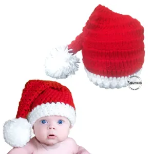 Babymoon Christmas Cap Newborn Photography Crochet Outfit Costume - Red