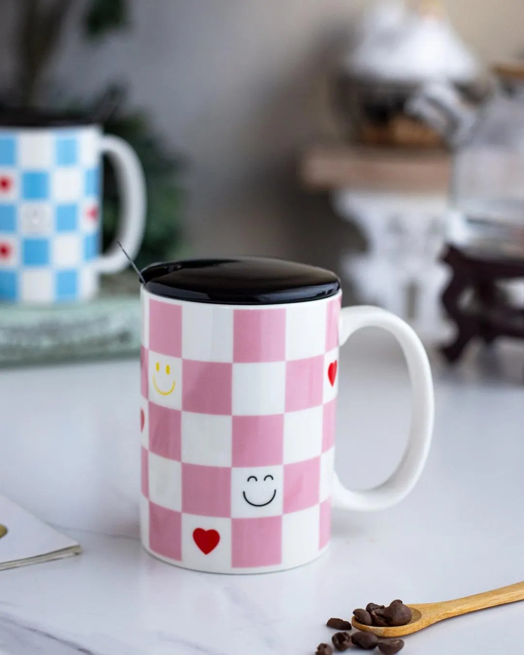'Checkered' Coffee Mug - Pink