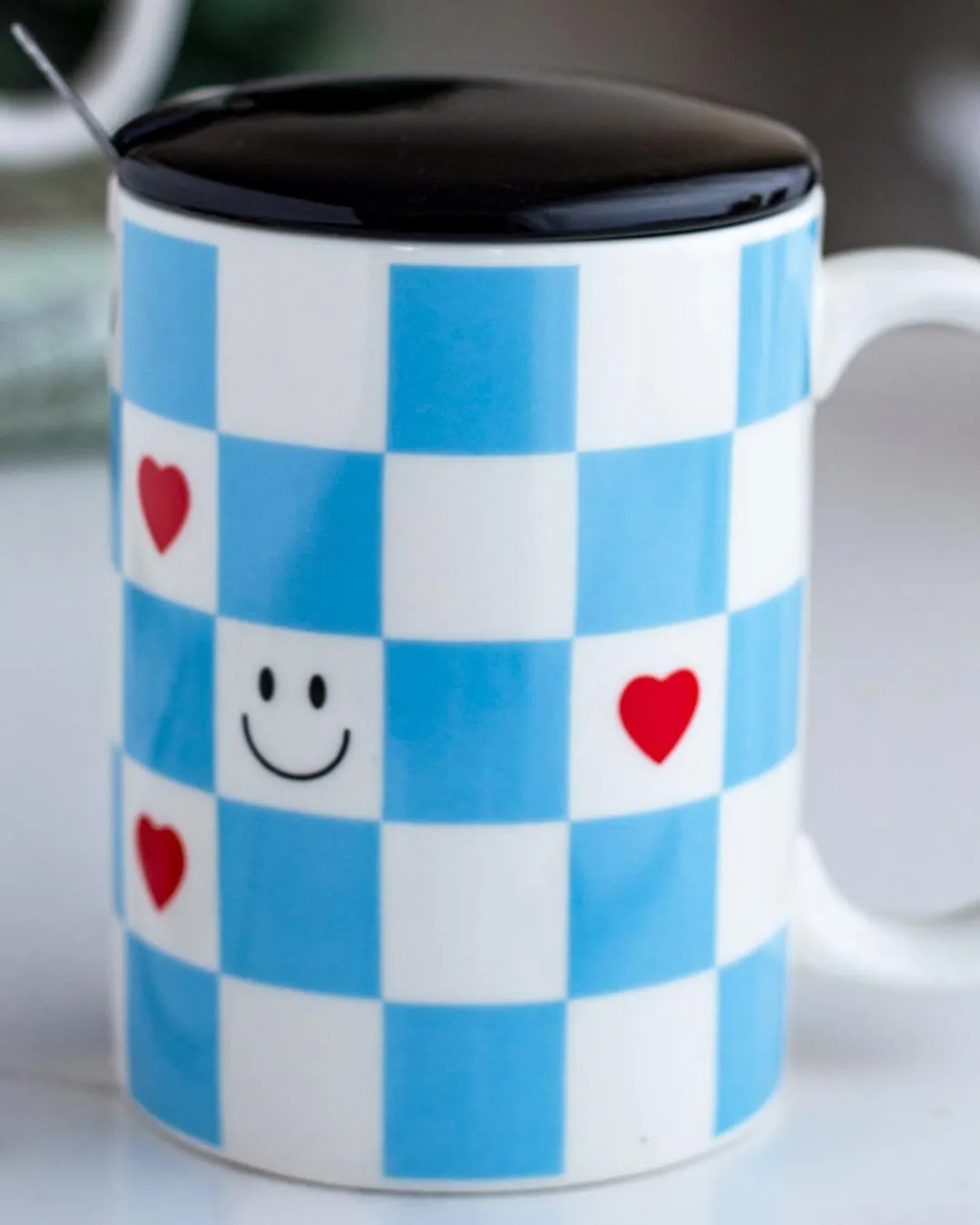 'Checkered' Coffee Mug - Sky Blue