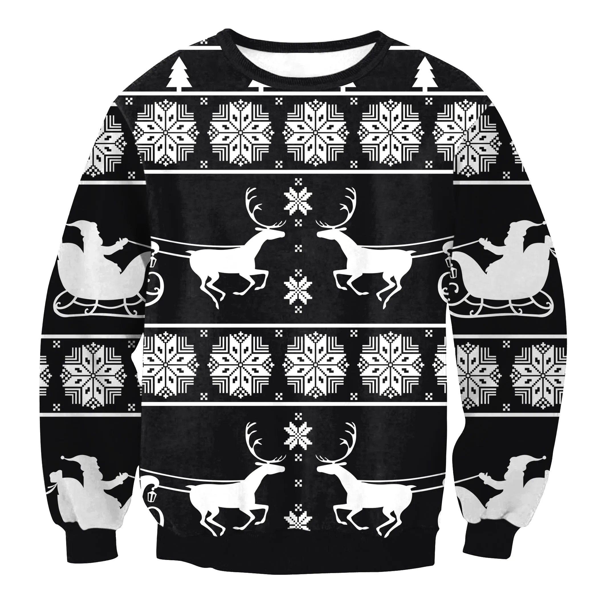 Christmas Sweatshirts - Black and White Christmas Deer Icon Cute 3D Sweatshirt