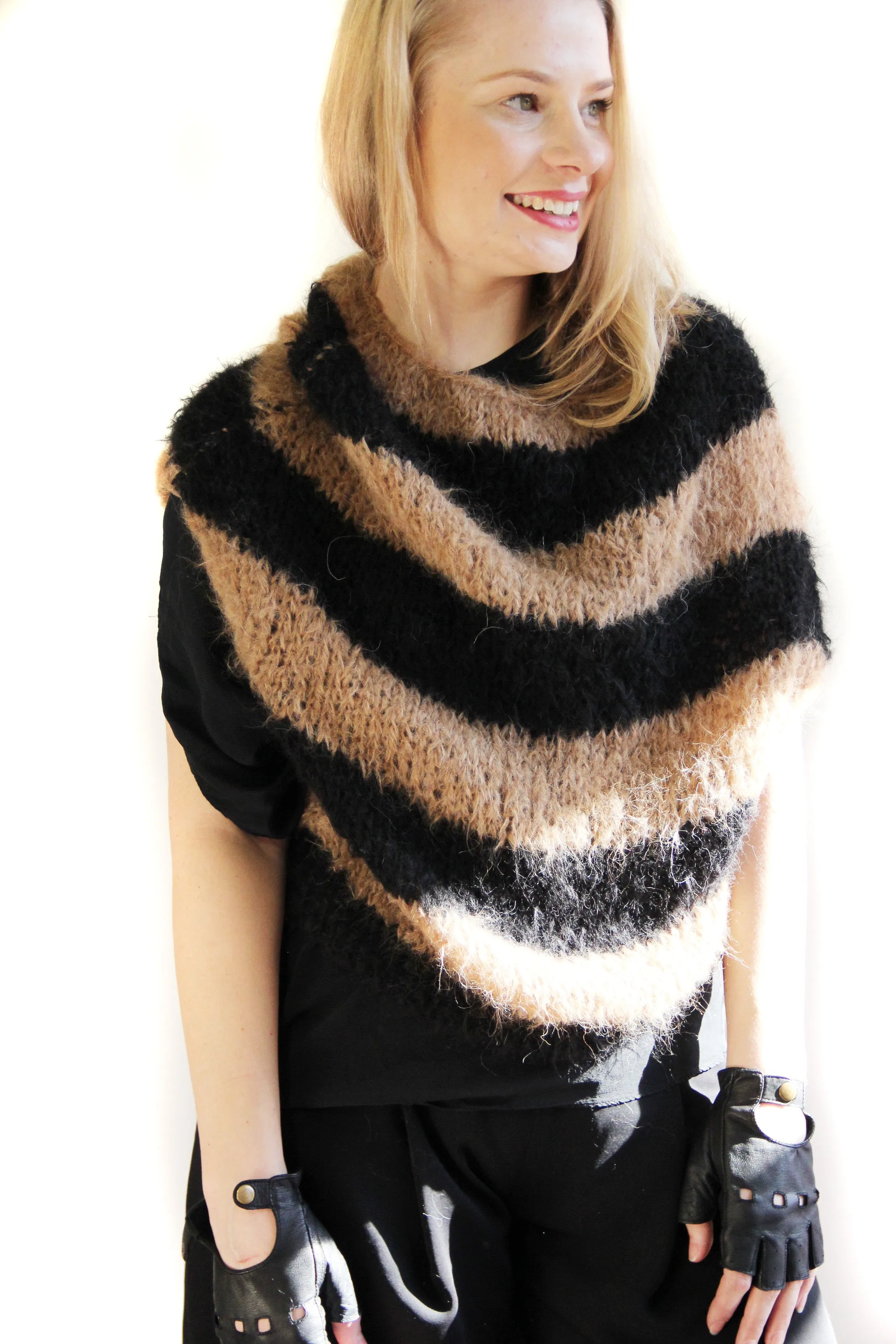 Hand knit alpaca cocoon vest - light greys