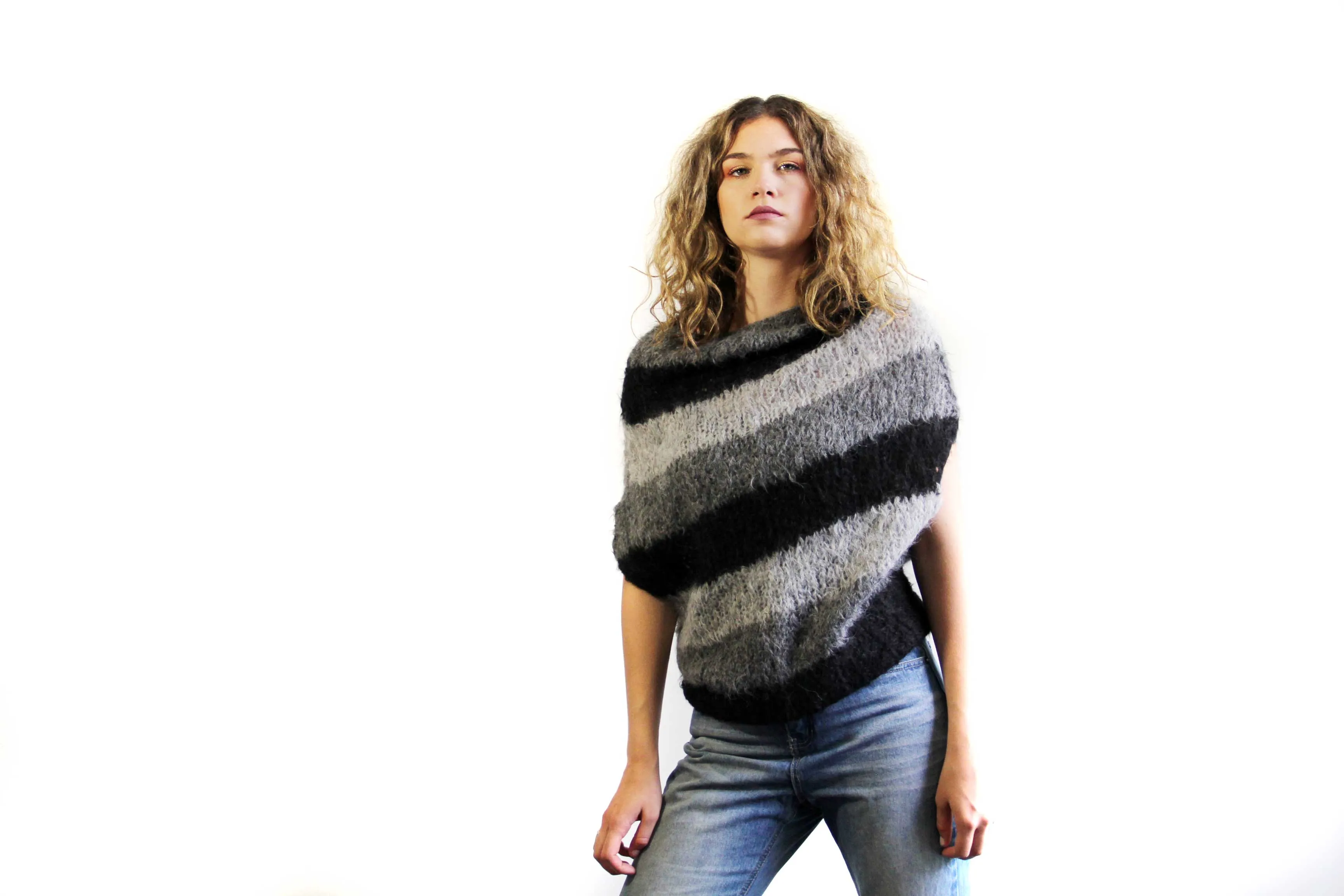 Hand knit alpaca cocoon vest - light greys