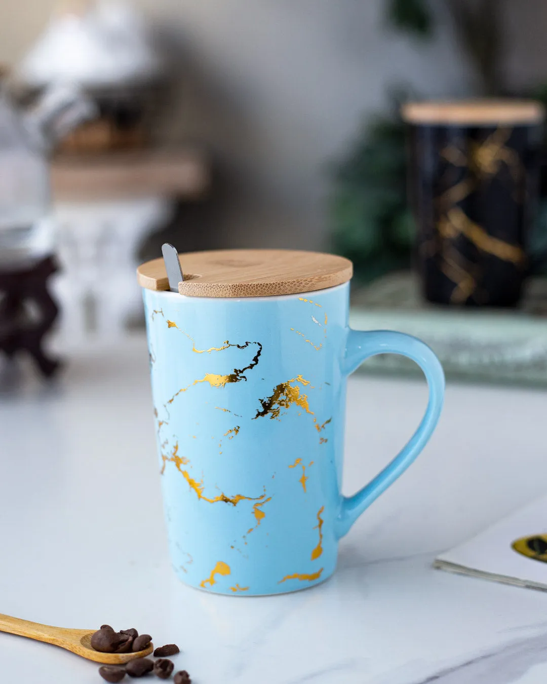 'Marbleised' Coffee Mug - Blue