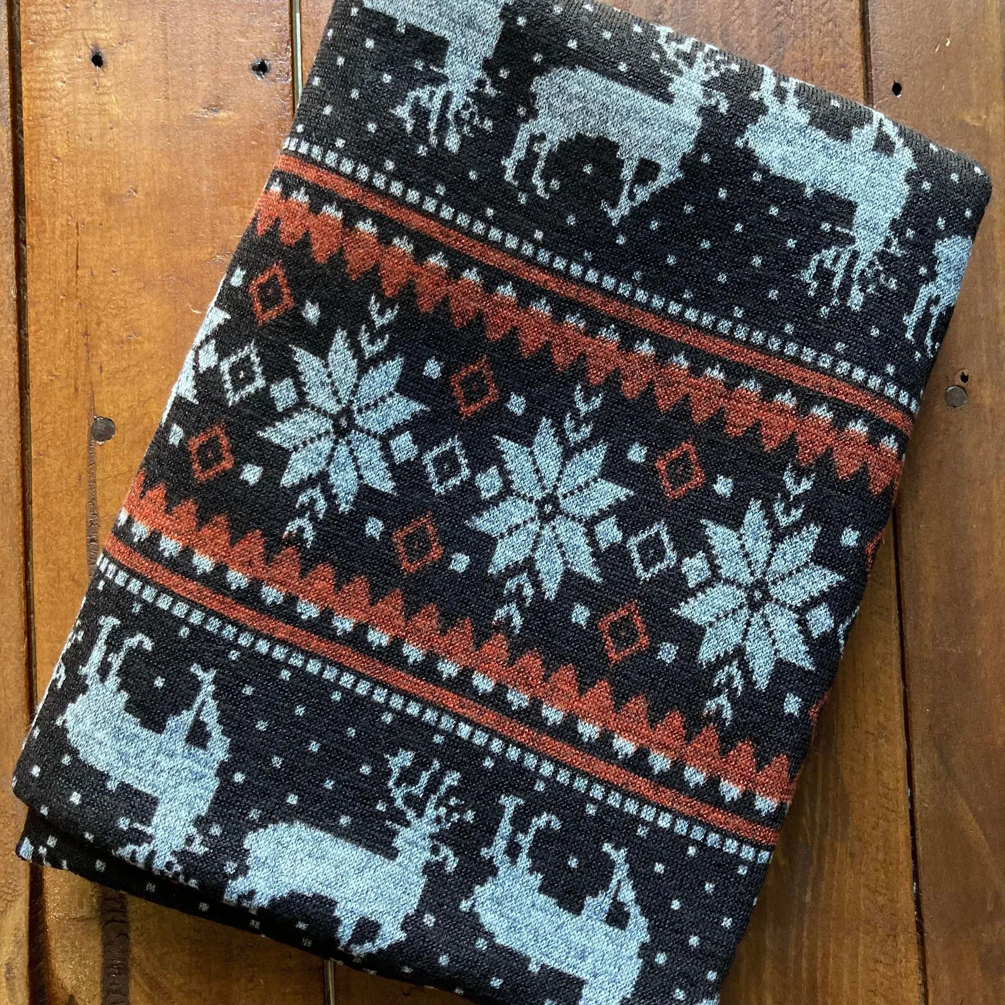Reindeer on Black and Rust Hacci Sweater (LAST YARDS-MAY NOT BE CONTINUOUS)